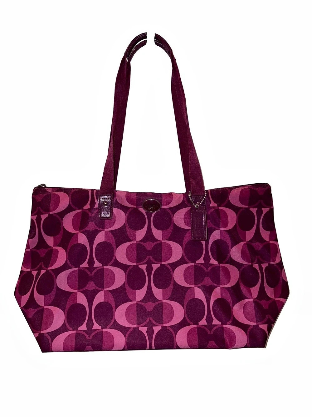 Coach Getaway Packable Tote Signature Op Art Pink Burgundy w/ Mini Bag